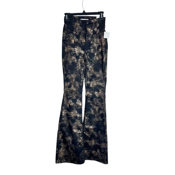 Free People Jayde Metallic High Rise Flare Leg Jeans In Black Tie Size 26 - Picture 3 of 15